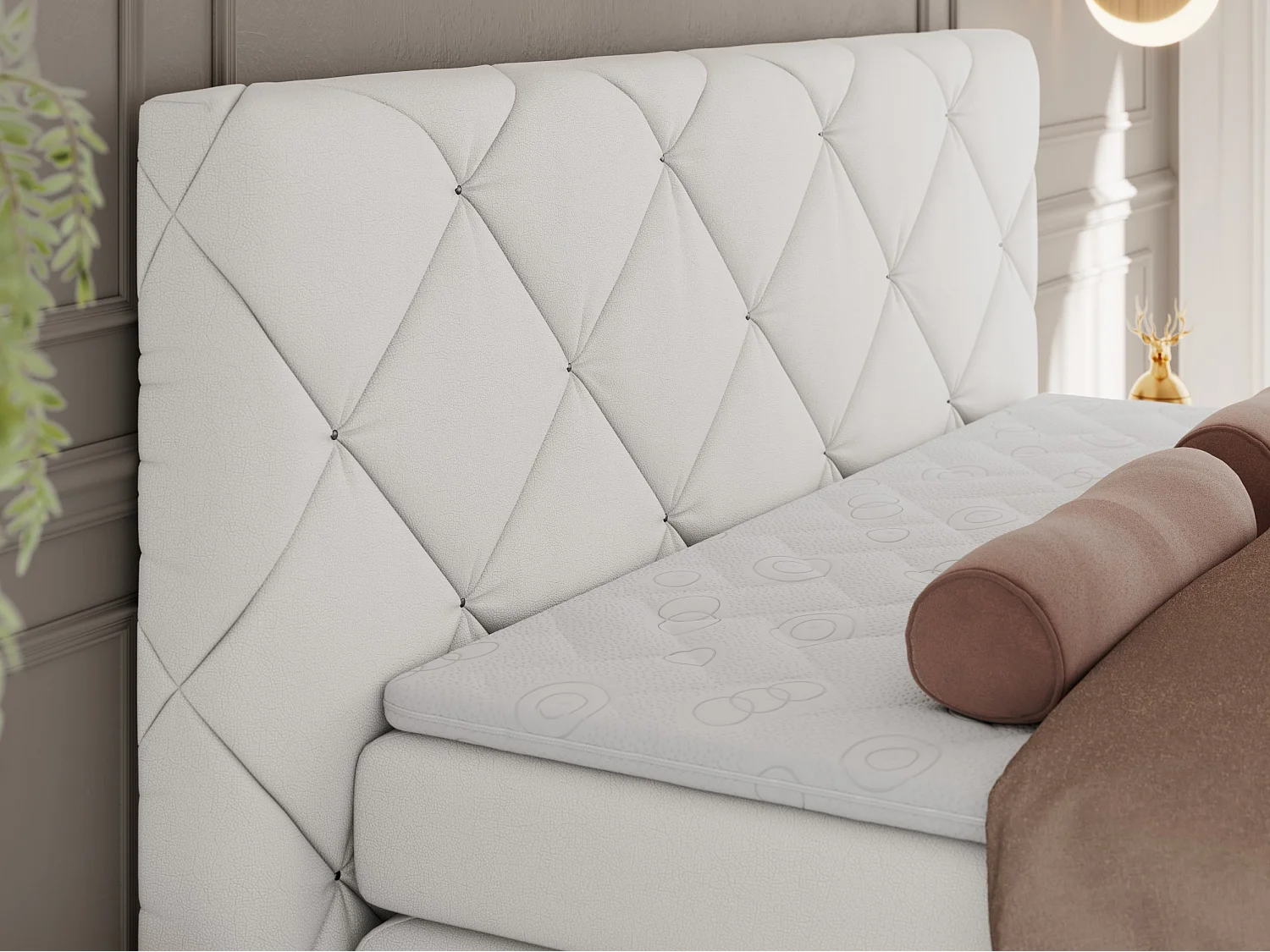 Boxspringbett RITA - Set mit Kopfteil, Multipocket-Matratze und Topper, Doppelbett für Schlafzimmer - 160x200 cm - H4 - Weiß Kunstleder