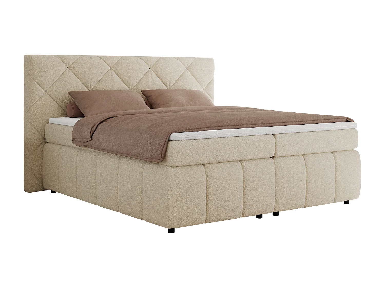 Boxspringbett RITA - Set mit Kopfteil, Multipocket-Matratze und Topper, Doppelbett für Schlafzimmer - 180x200 cm - H3 - Beige Boucle