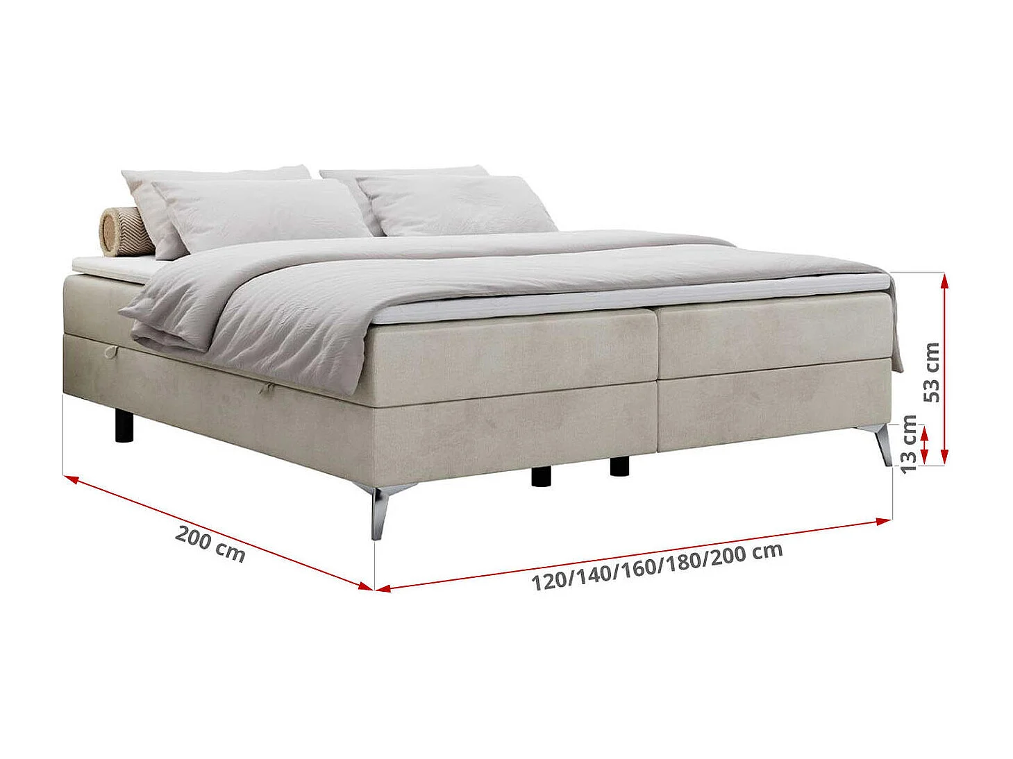 Boxspringbett LESS - Doppelbett mit zwei Bettkästen, 7 Härtezonen Multipocket-Matratzen, hohe Metallbeine - 160x200 cm - H4 - Beige Velvet