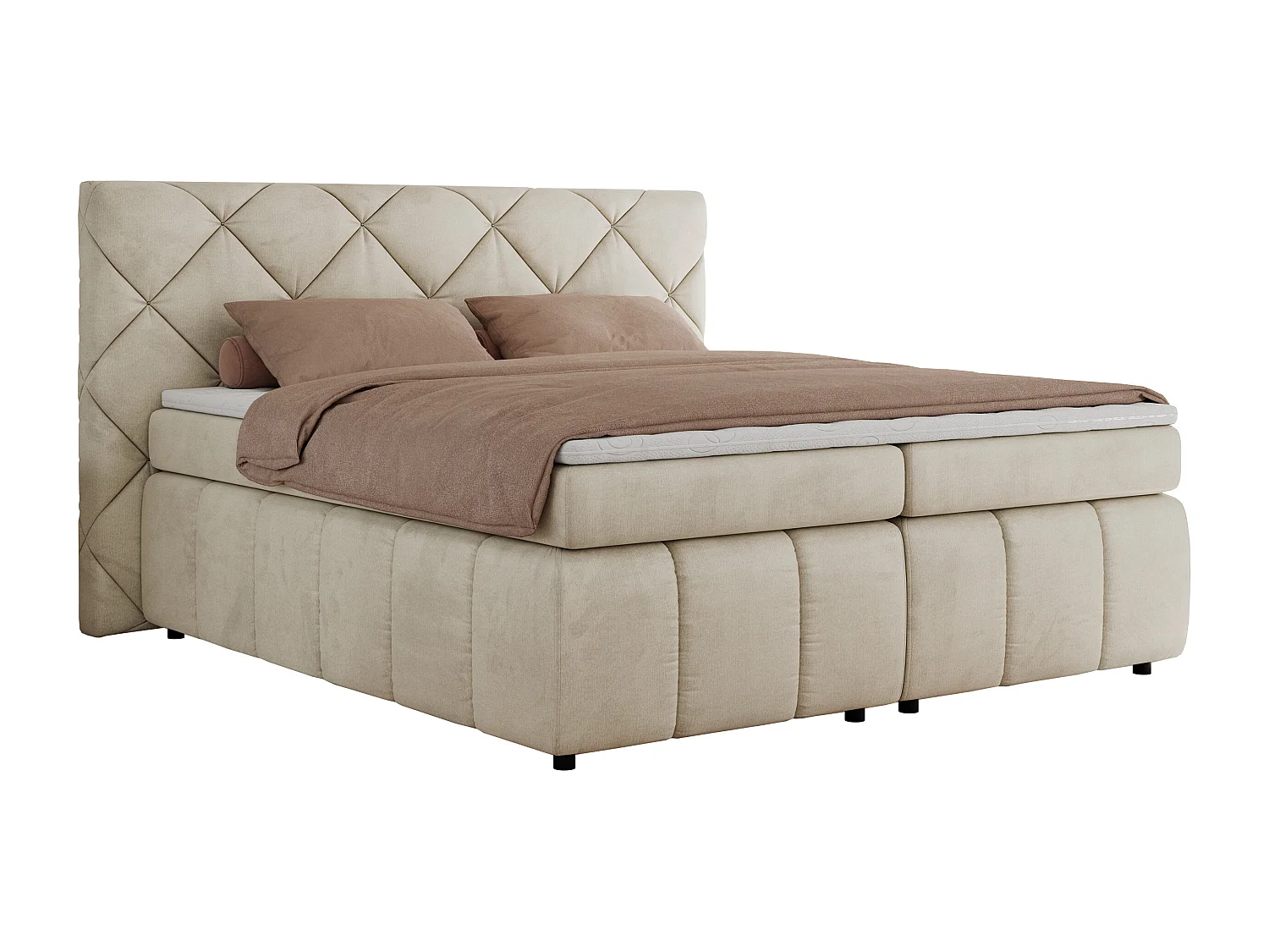Boxspringbett RITA - Set mit Kopfteil, Multipocket-Matratze und Topper, Doppelbett für Schlafzimmer - 160x200 cm - H4 - Beige Velvet