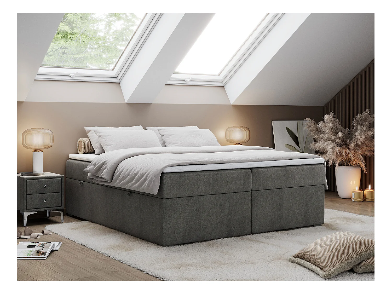 Boxspringbett BESS - Doppelbett mit Stauraum, Polsterbett, Multipocket-Matratzen und Topper - 140x200 cm - H3 - Dunkelgrau Velvet