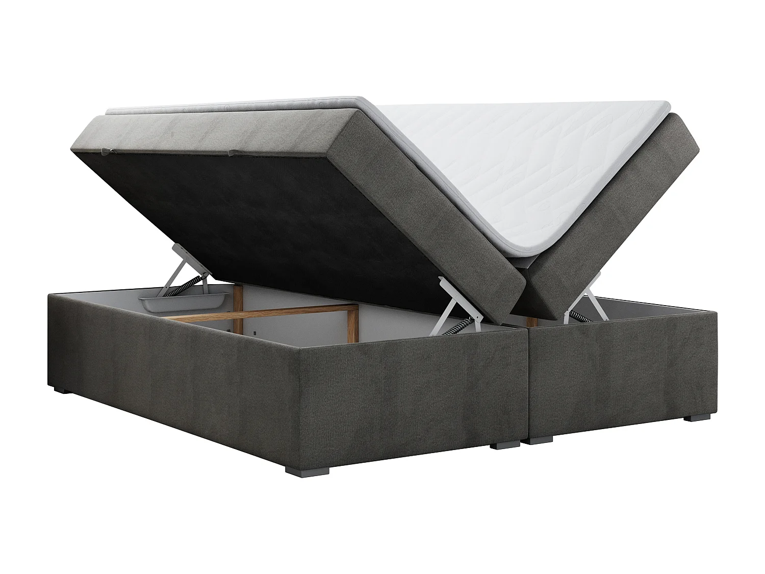 Boxspringbett BESS - Doppelbett mit Stauraum, Polsterbett, Multipocket-Matratzen und Topper - 140x200 cm - H3 - Dunkelgrau Velvet