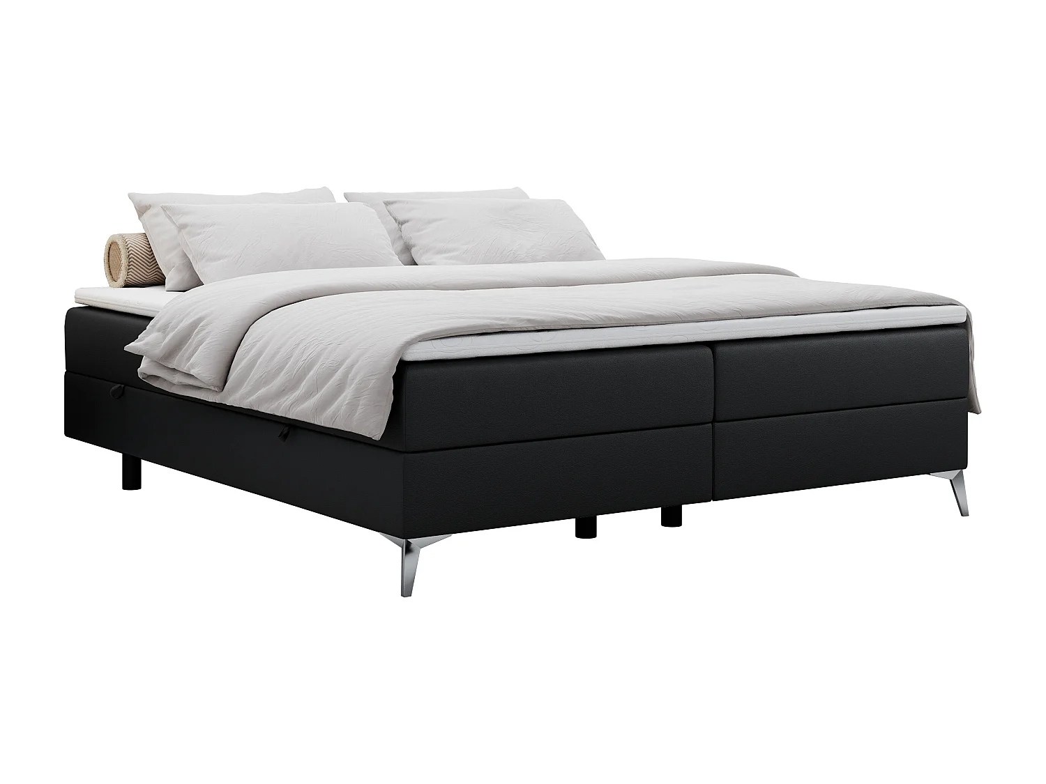 Boxspringbett LESS - Doppelbett mit zwei Bettkästen, 7 Härtezonen Multipocket-Matratzen, hohe Metallbeine - 140x200 cm - H4 - Schwarz Kunstleder