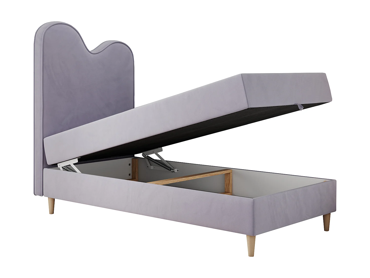 Kinderbett FLOW - Boxspringbett mit Stauraum, Einzelbett für Jugendliche, Bettkasten und hohe Kopfteil - 90x180 cm - Violett Velvet