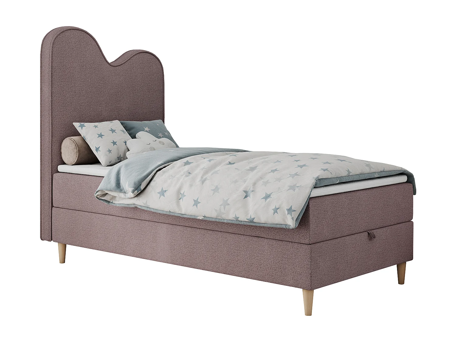 Kinderbett FLOW - Boxspringbett mit Stauraum, Einzelbett für Jugendliche, Bettkasten und hohe Kopfteil - 90x180 cm - Rosa Strukture