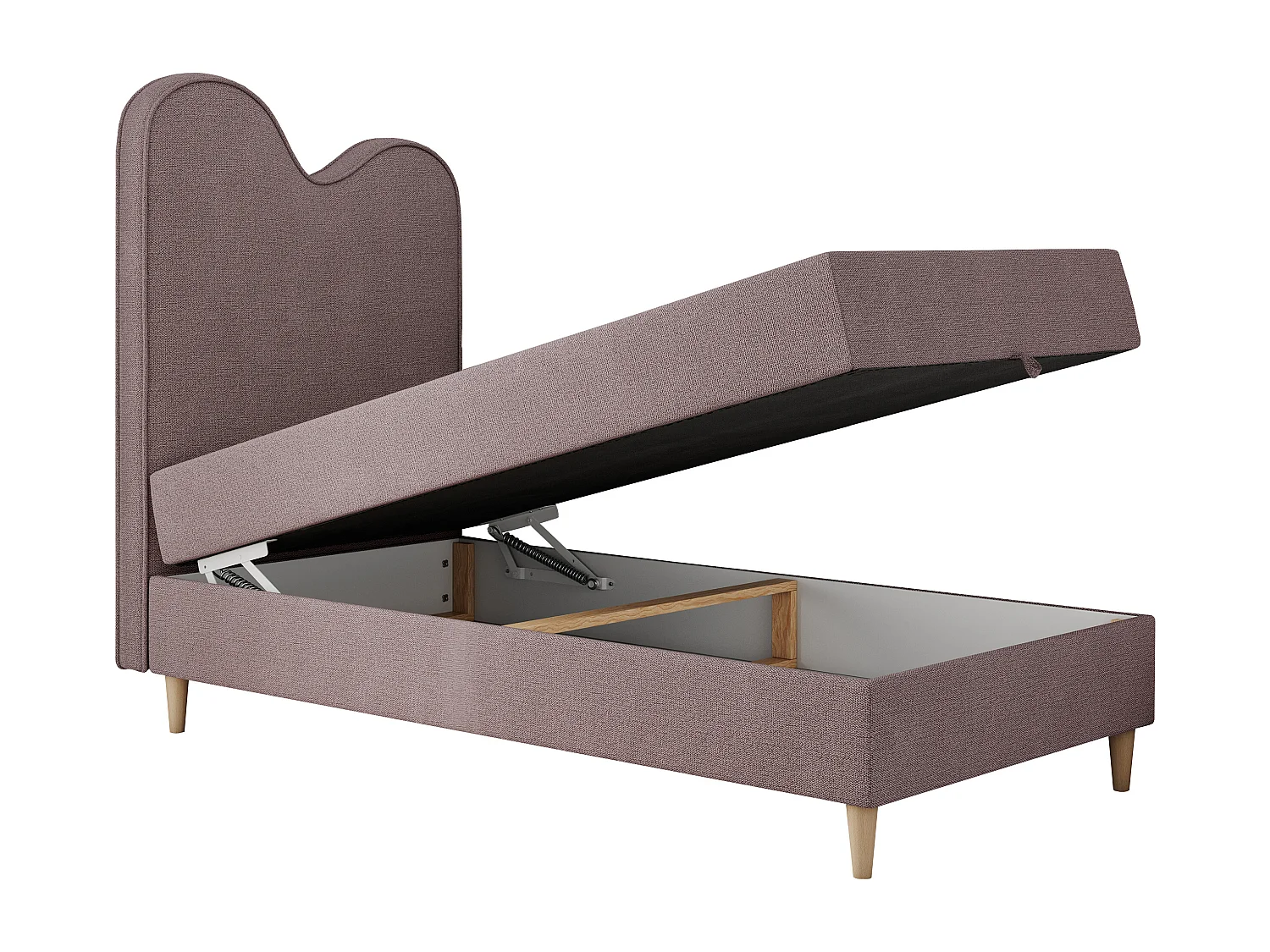 Kinderbett FLOW - Boxspringbett mit Stauraum, Einzelbett für Jugendliche, Bettkasten und hohe Kopfteil - 90x180 cm - Rosa Strukture