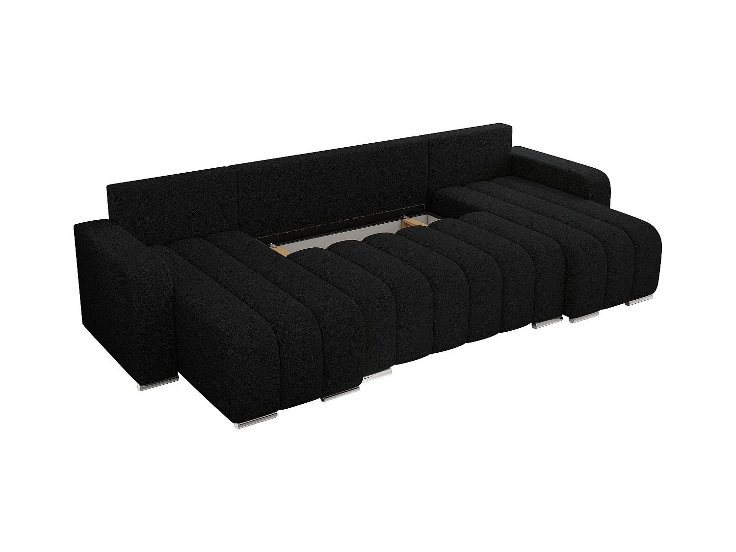 Ecksofa KIRASSO U - Wohnlandschaft, Schlaffunktion und Bettkasten, Couch U-form, lose Kissen - Schwarz Boucle
