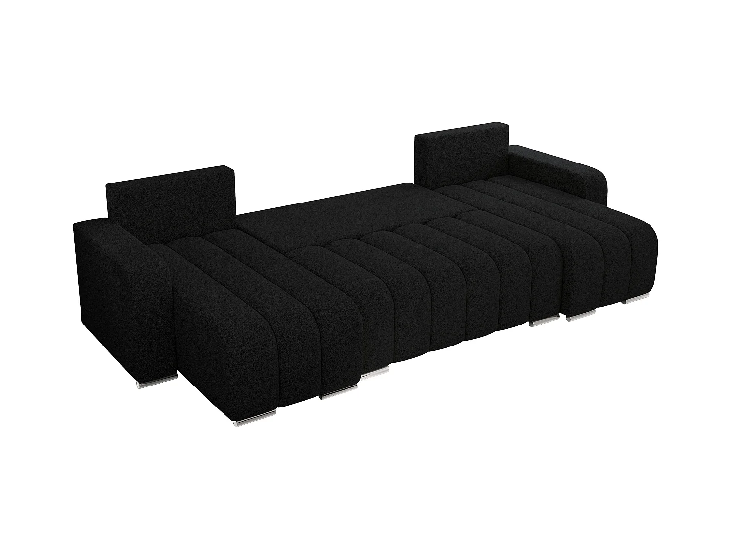 Ecksofa KIRASSO U - Wohnlandschaft, Schlaffunktion und Bettkasten, Couch U-form, lose Kissen - Schwarz Boucle