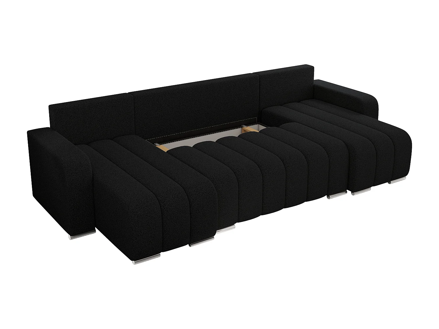 Ecksofa KIRASSO U - Wohnlandschaft, Schlaffunktion und Bettkasten, Couch U-form, lose Kissen - Schwarz Boucle