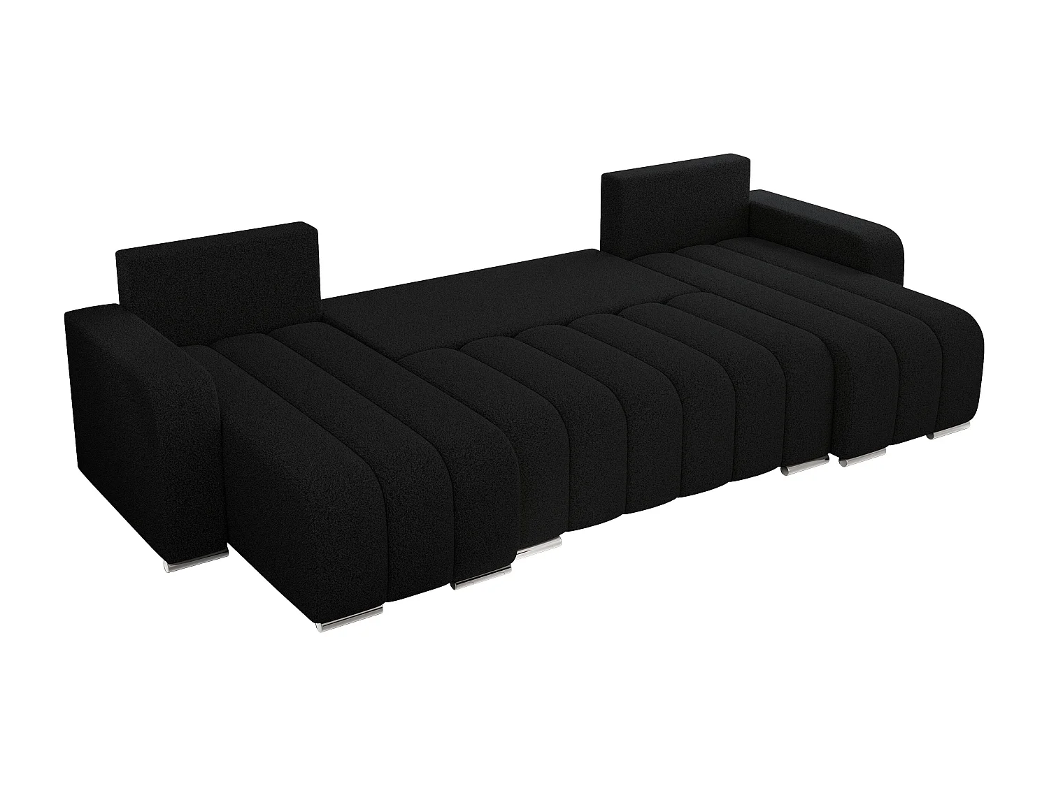 Ecksofa KIRASSO U - Wohnlandschaft, Schlaffunktion und Bettkasten, Couch U-form, lose Kissen - Schwarz Boucle