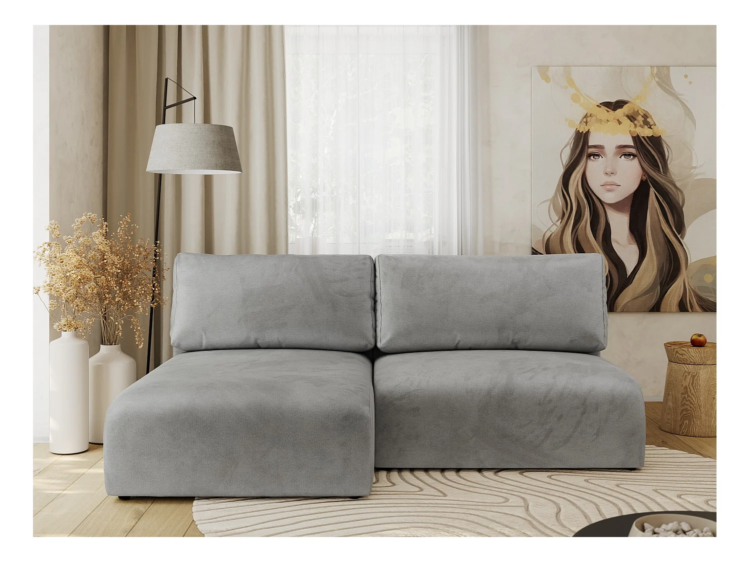 Ecksofa VIVO - L-form Couch mit Schlaffunktion und Bettkasten, Wellenfeder - Hellgrau Velvet - Ecke Links
