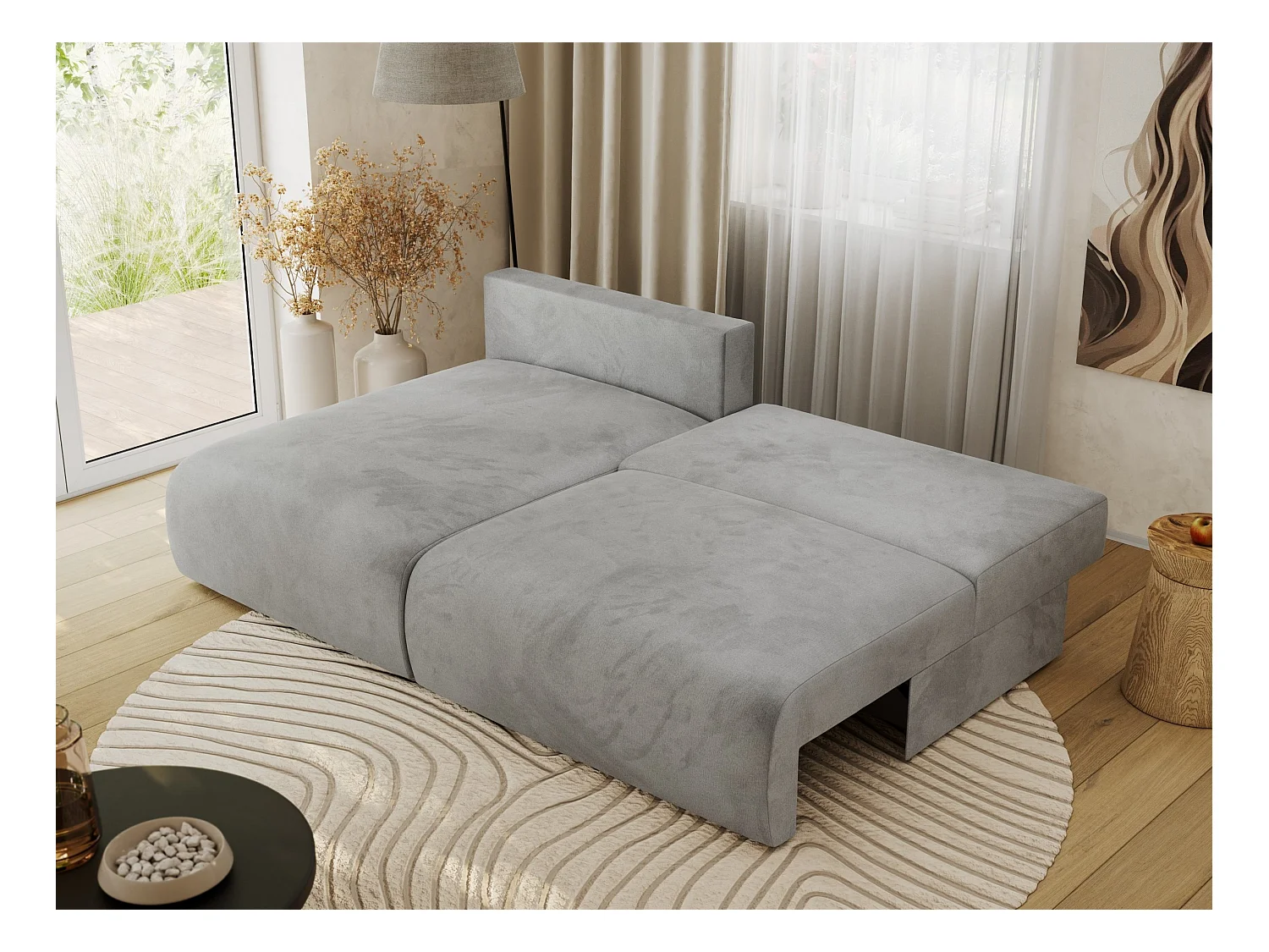 Ecksofa VIVO - L-form Couch mit Schlaffunktion und Bettkasten, Wellenfeder - Hellgrau Velvet - Ecke Links