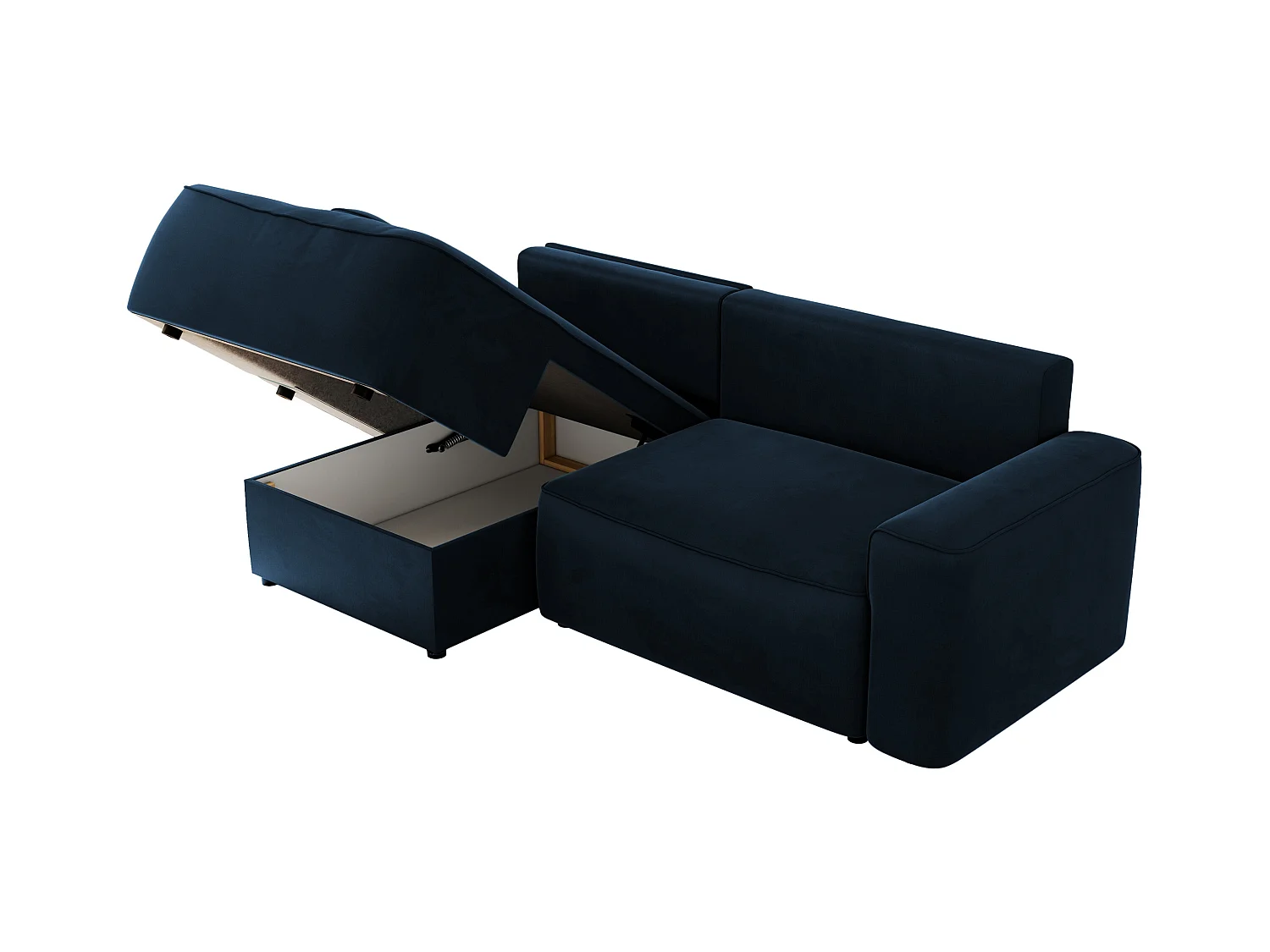 Ecksofa BELLUNO - Schlafsofa mit Bettkasten, Armlehnen, Couch L-form mit Schlaffunktion - Dunkelblau Velvet - Ecke Links