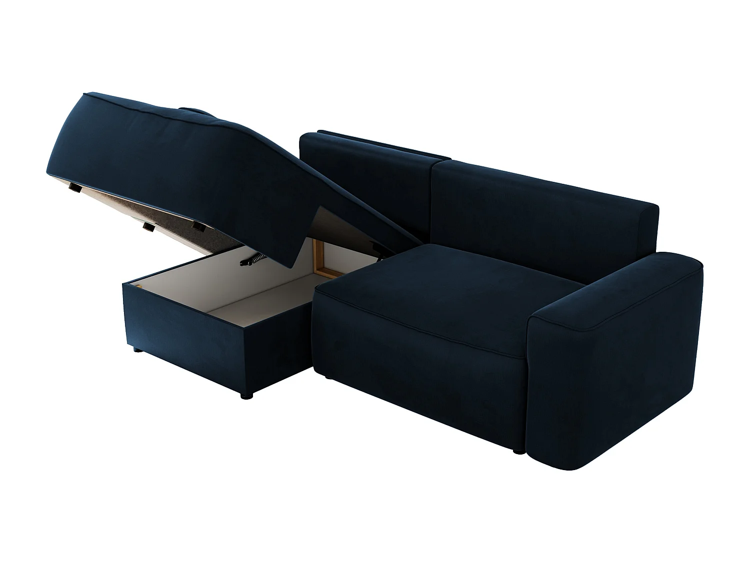 Ecksofa BELLUNO - Schlafsofa mit Bettkasten, Armlehnen, Couch L-form mit Schlaffunktion - Dunkelblau Velvet - Ecke Links