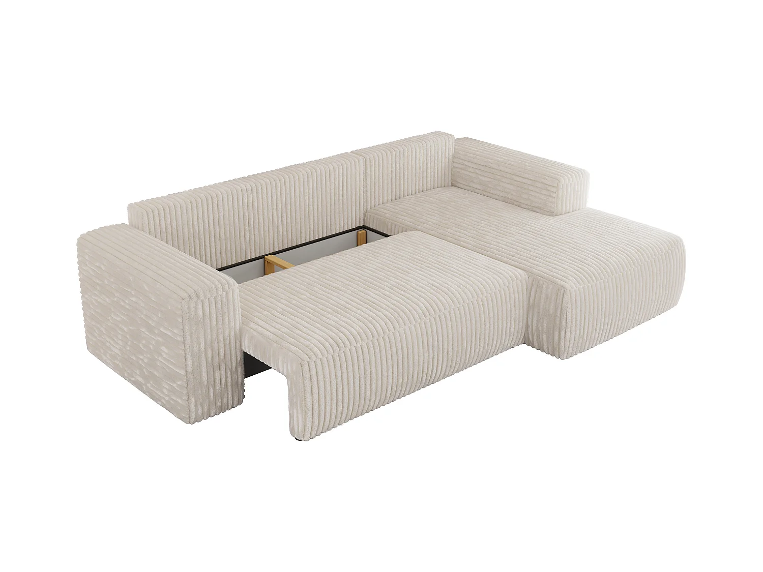 Ecksofa TRENTINO - mit Schlaffunktion und Bettkasten, L-form Couch, lose Kissen und Armlehnen - Beige Cord - Ecke Rechts