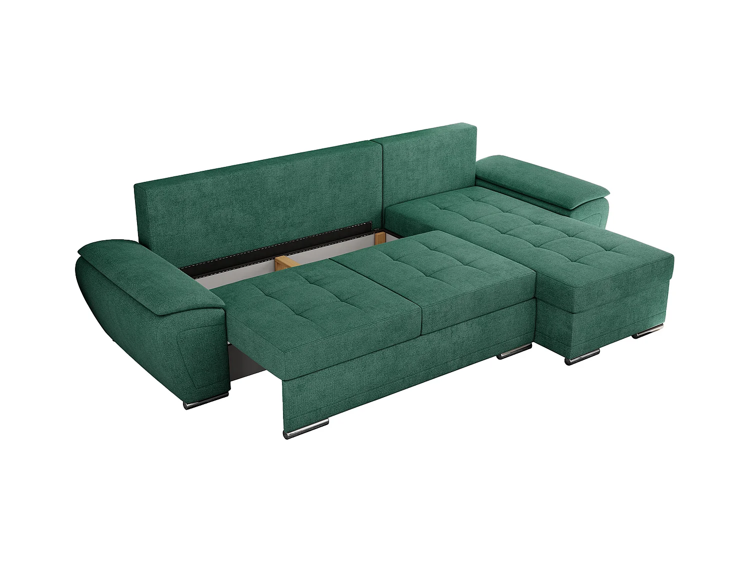 Ecksofa UMBRIA - universell L-form Couch, Schlaffunktion und Bettkasten, gesteppte Ecke - Grün Stukture