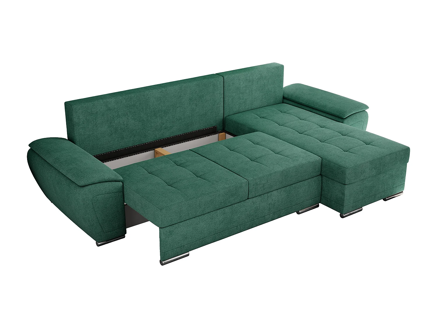 Ecksofa UMBRIA - universell L-form Couch, Schlaffunktion und Bettkasten, gesteppte Ecke - Grün Stukture