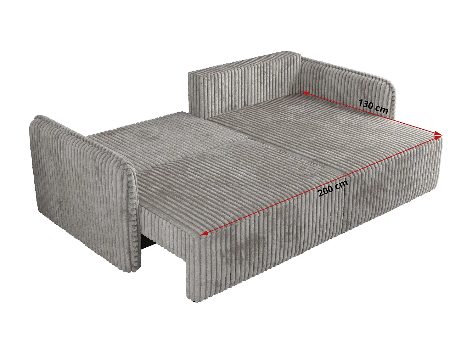 Ecksofa MESTO - Schlaffunktion und Bettkasten, L-form Couch für das Wohnzimmer, Armlehnen - Hellgrau Cord - Ecke Links