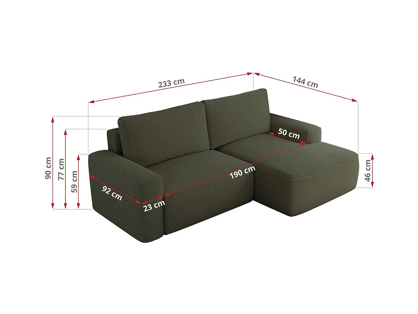 Ecksofa BELLUNO - Schlafsofa mit Bettkasten, Armlehnen, Couch L-form mit Schlaffunktion - Grün Boucle - Ecke Rechts