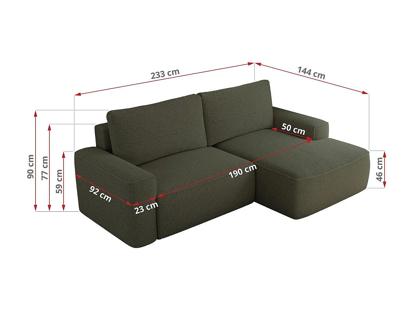 Ecksofa BELLUNO - Schlafsofa mit Bettkasten, Armlehnen, Couch L-form mit Schlaffunktion - Grün Boucle - Ecke Rechts