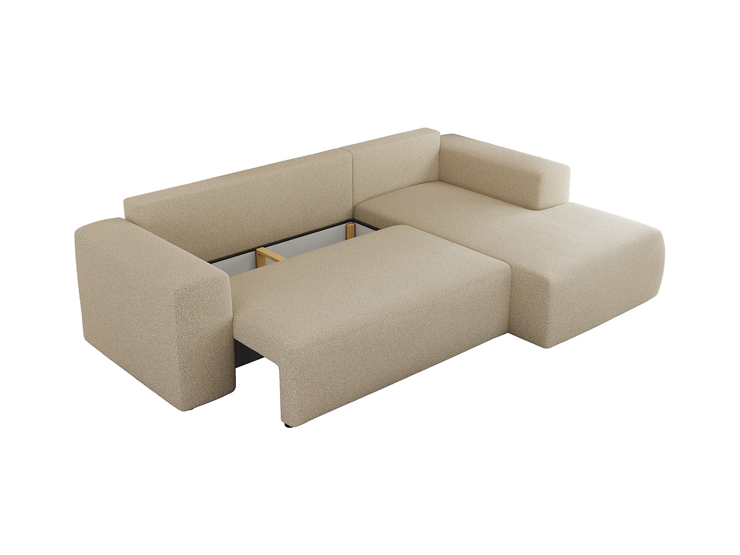 Ecksofa TRENTINO - mit Schlaffunktion und Bettkasten, L-form Couch, lose Kissen und Armlehnen - Beige Boucle - Ecke Rechts