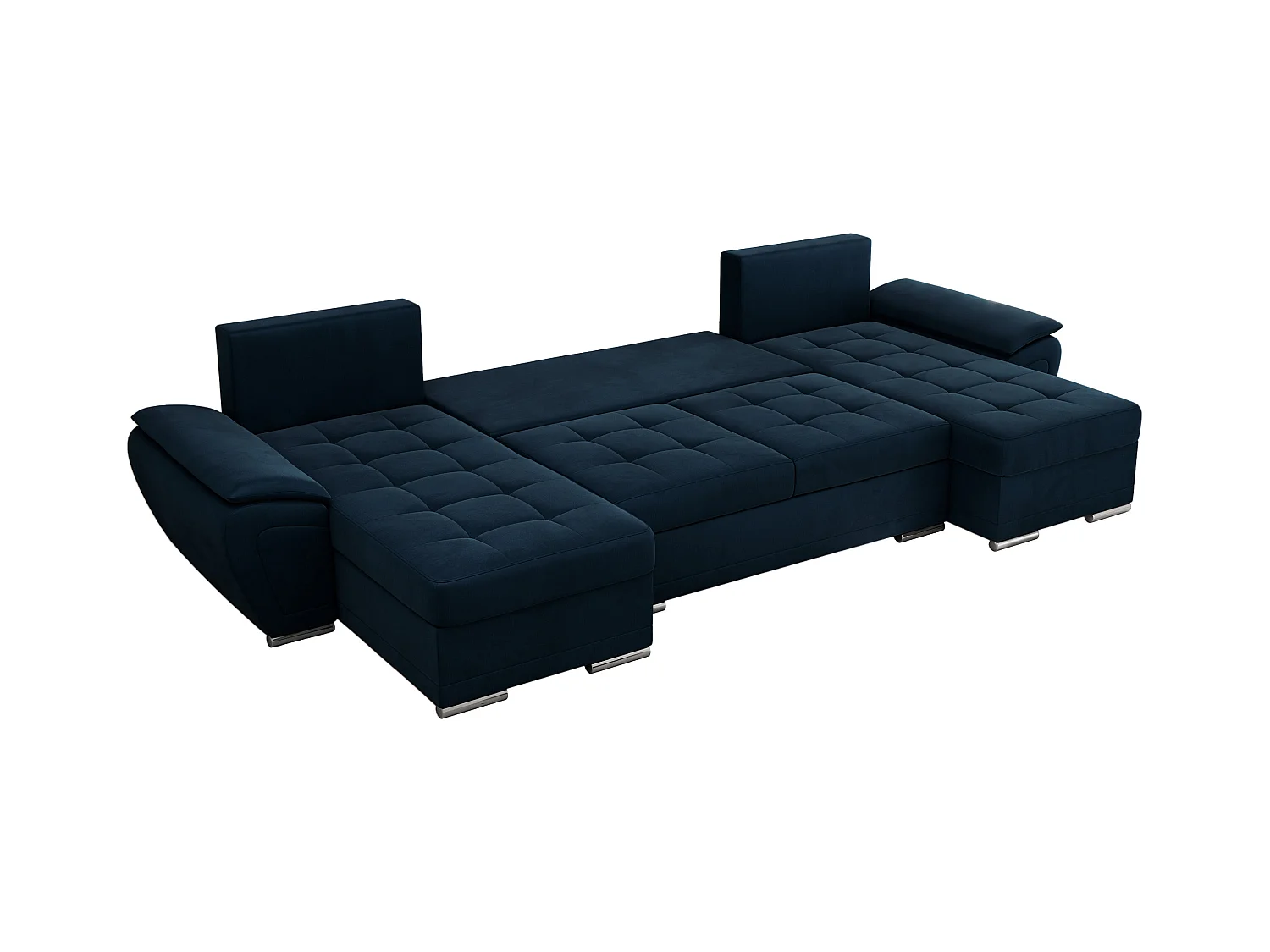 Ecksofa UMBRIA U - XXL Wohnlandschaft, mit Schlaffunktion und Bettkasten, genähte Ecke - Dunkelblau Velvet