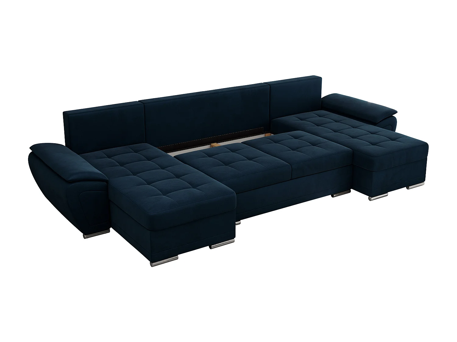 Ecksofa UMBRIA U - XXL Wohnlandschaft, mit Schlaffunktion und Bettkasten, genähte Ecke - Dunkelblau Velvet