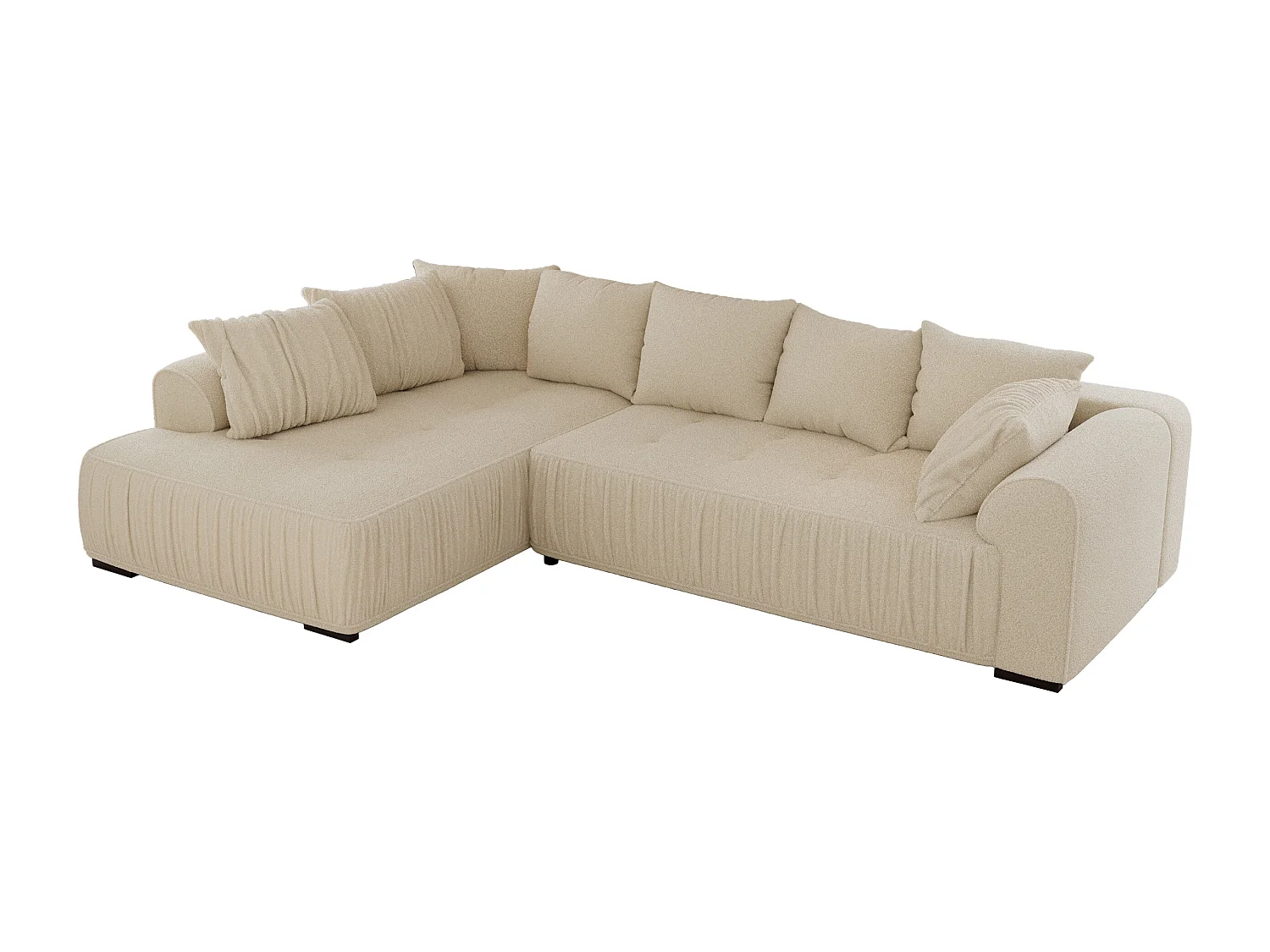 Ecksofa ORTA - Schlaffunktion und Bettkasten, lose Kissen, gesteppter Sitz, L-förmige Ecke - Beige Boucle - Ecke Links