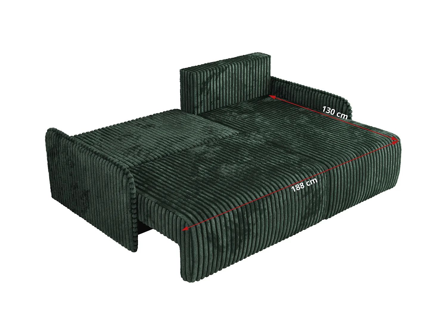 Ecksofa ARPA - L-form Schlaffsofa, Bettkasten und lose Kissen, Armlehnen - Grün Cord - Ecke Links
