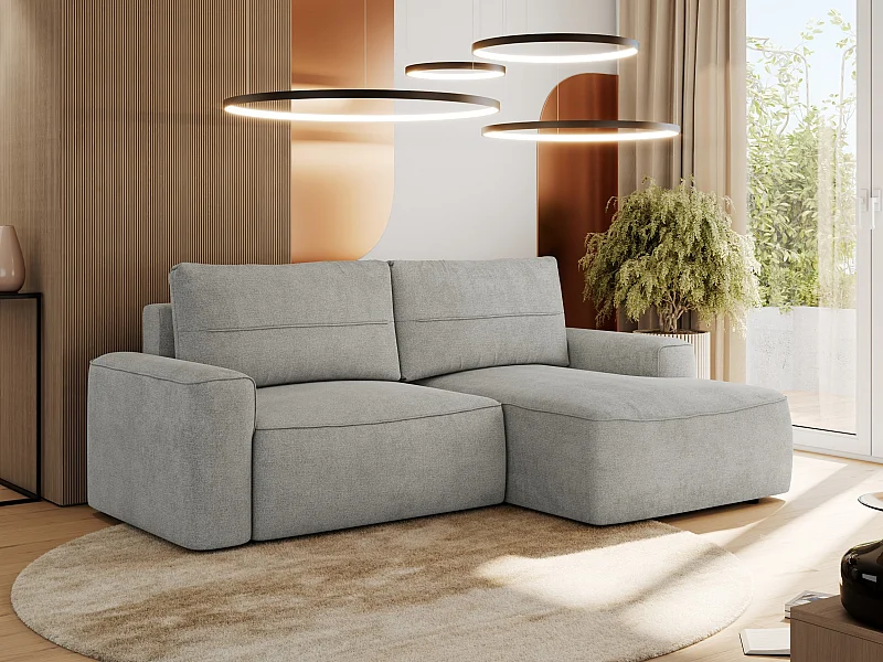 Ecksofa BELLUNO - Schlafsofa mit Bettkasten, Armlehnen, Couch L-form mit Schlaffunktion - Hellgrau Strukture - Ecke Rechts