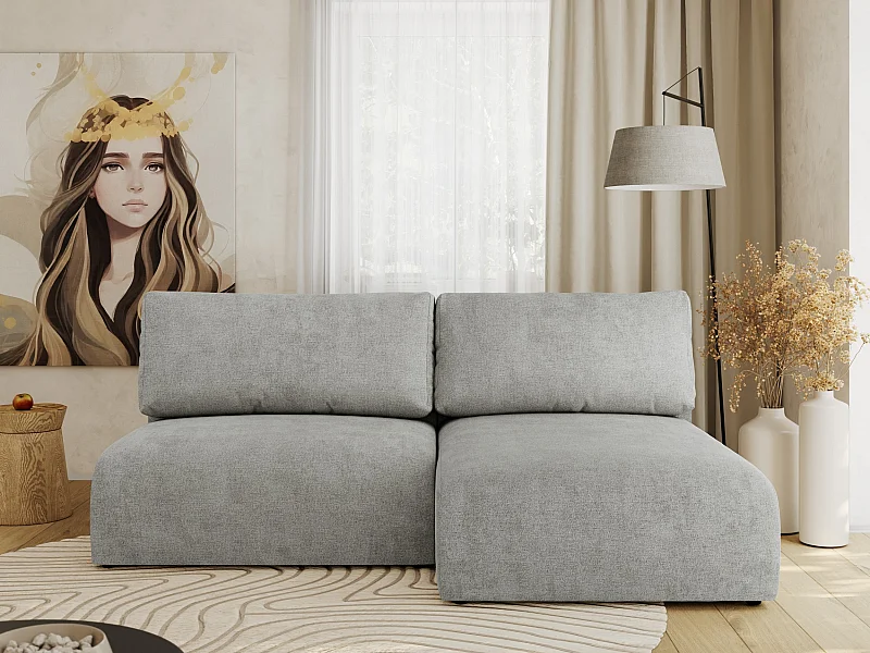 Ecksofa VIVO - L-form Couch mit Schlaffunktion und Bettkasten, Wellenfeder - Hellgrau Struktur - Ecke Rechts