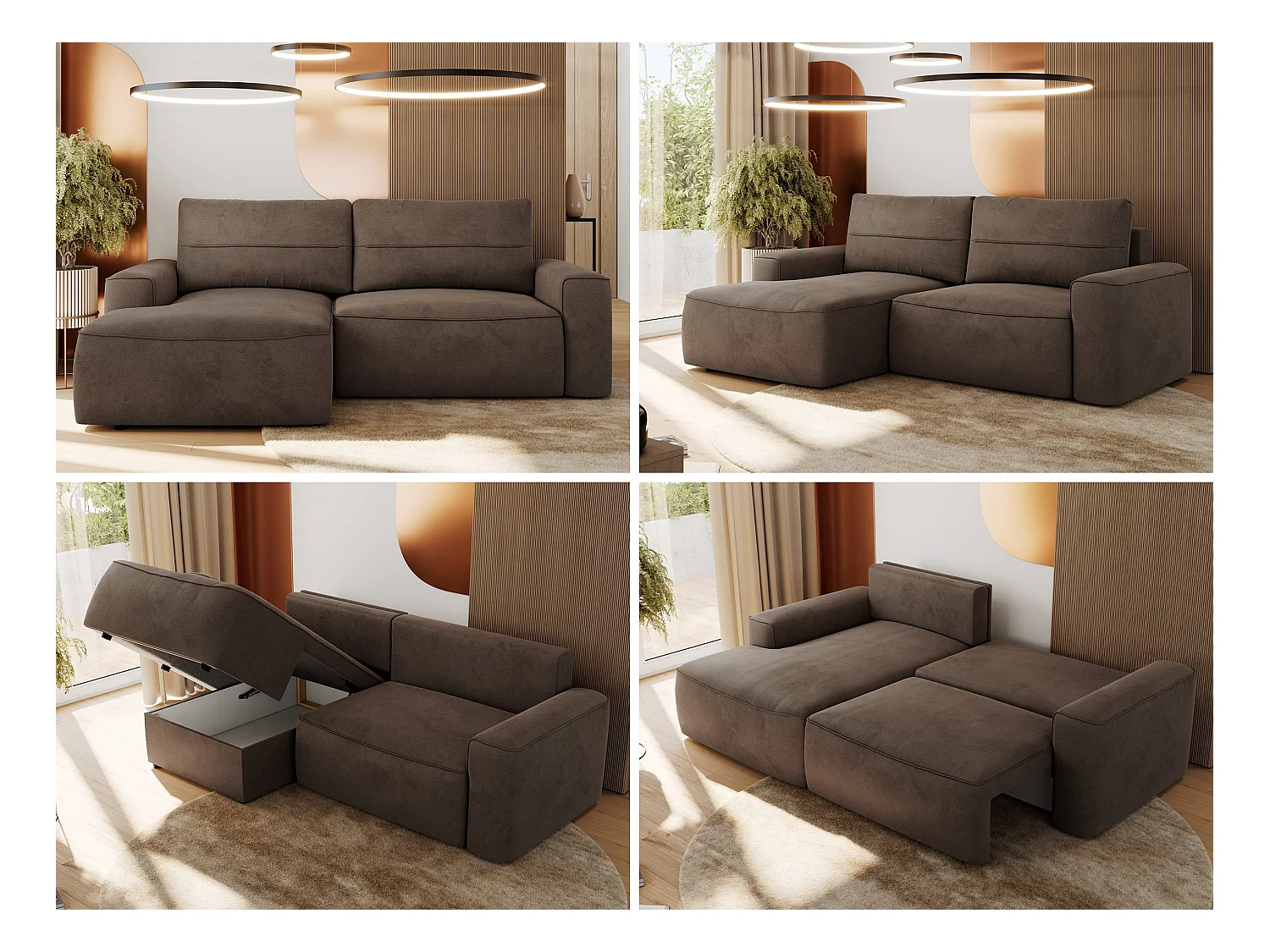 Ecksofa BELLUNO - Schlafsofa mit Bettkasten, Armlehnen, Couch L-form mit Schlaffunktion - Braun Velvet - Ecke Links