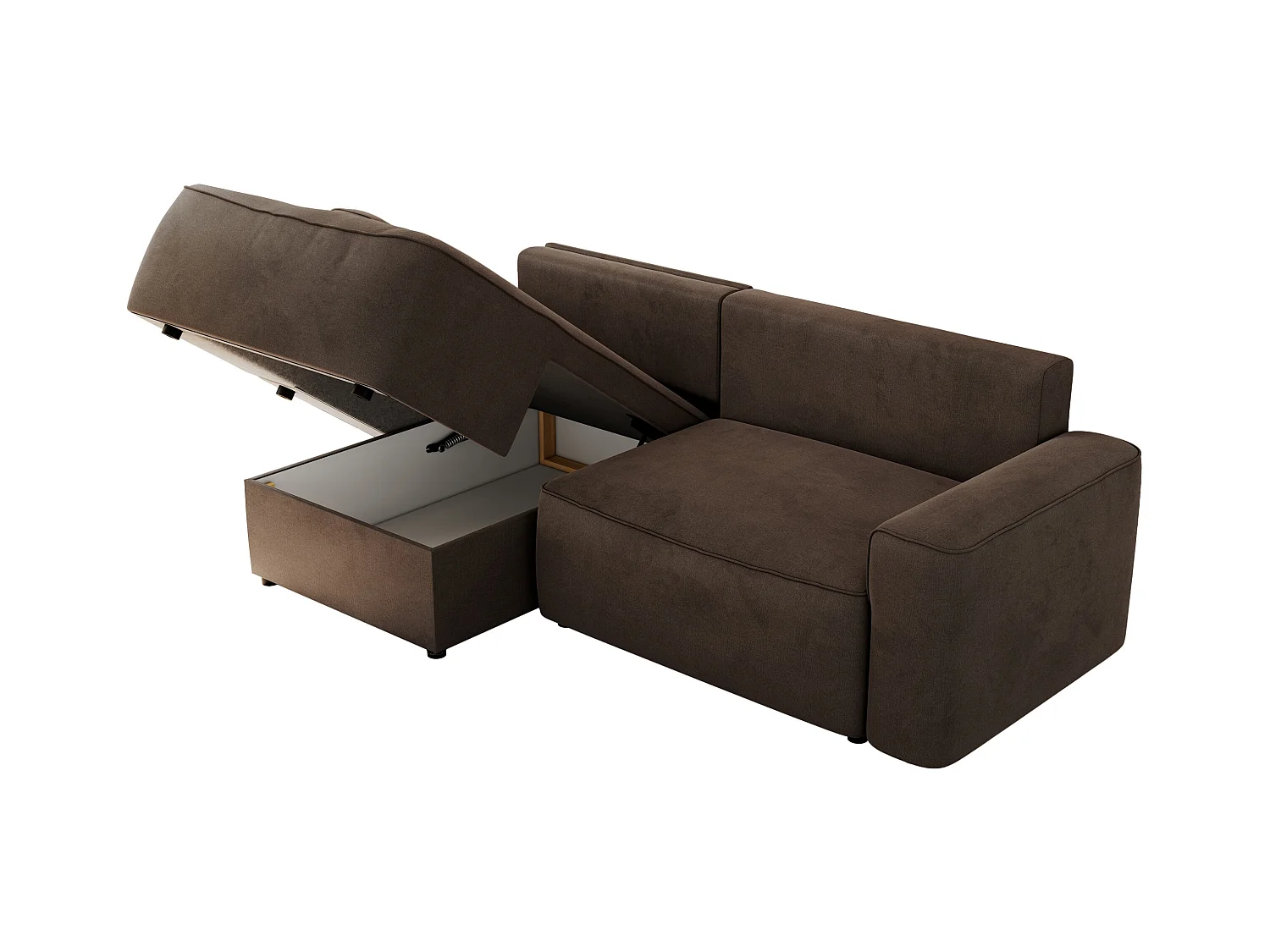 Ecksofa BELLUNO - Schlafsofa mit Bettkasten, Armlehnen, Couch L-form mit Schlaffunktion - Braun Velvet - Ecke Links