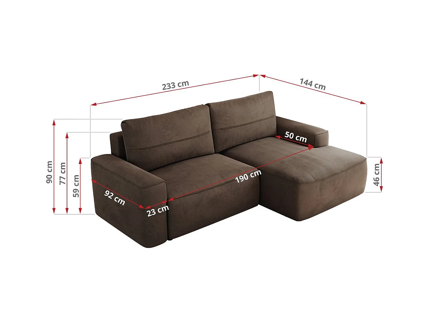 Ecksofa BELLUNO - Schlafsofa mit Bettkasten, Armlehnen, Couch L-form mit Schlaffunktion - Braun Velvet - Ecke Links