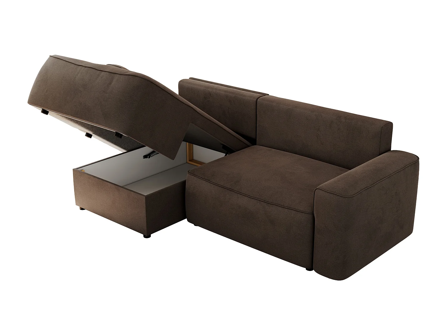 Ecksofa BELLUNO - Schlafsofa mit Bettkasten, Armlehnen, Couch L-form mit Schlaffunktion - Braun Velvet - Ecke Links