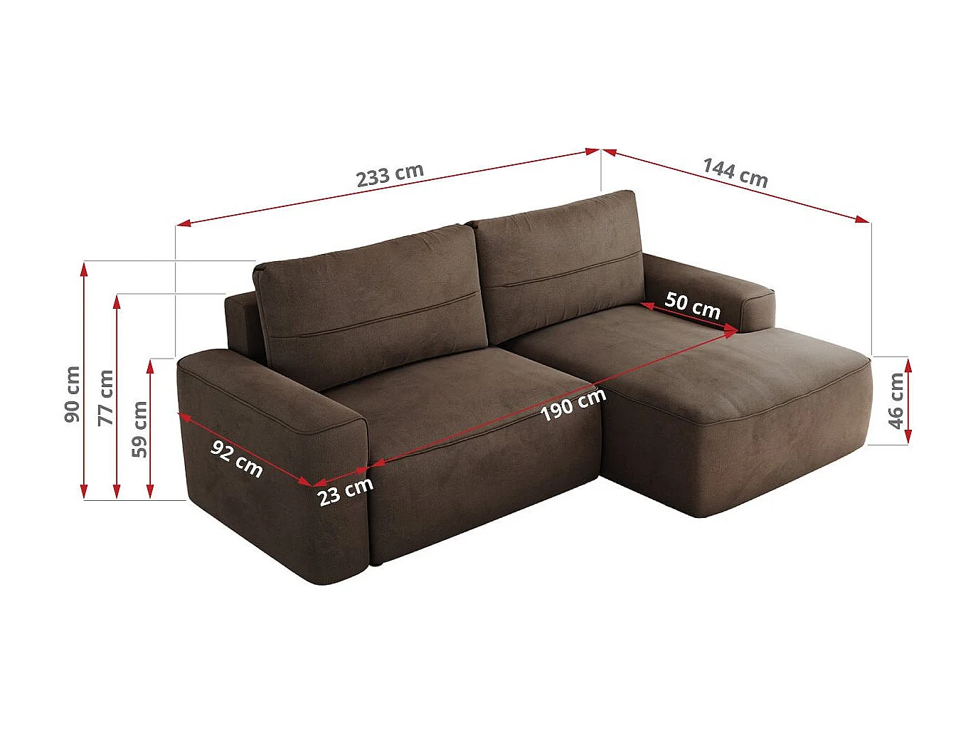 Ecksofa BELLUNO - Schlafsofa mit Bettkasten, Armlehnen, Couch L-form mit Schlaffunktion - Braun Velvet - Ecke Links