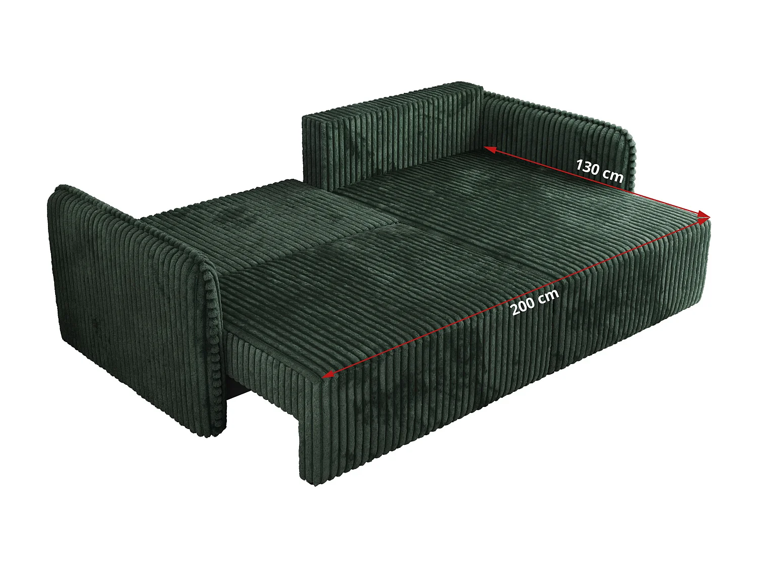 Ecksofa MESTO - Schlaffunktion und Bettkasten, L-form Couch für das Wohnzimmer, Armlehnen - Grün Cord - Ecke Rechts