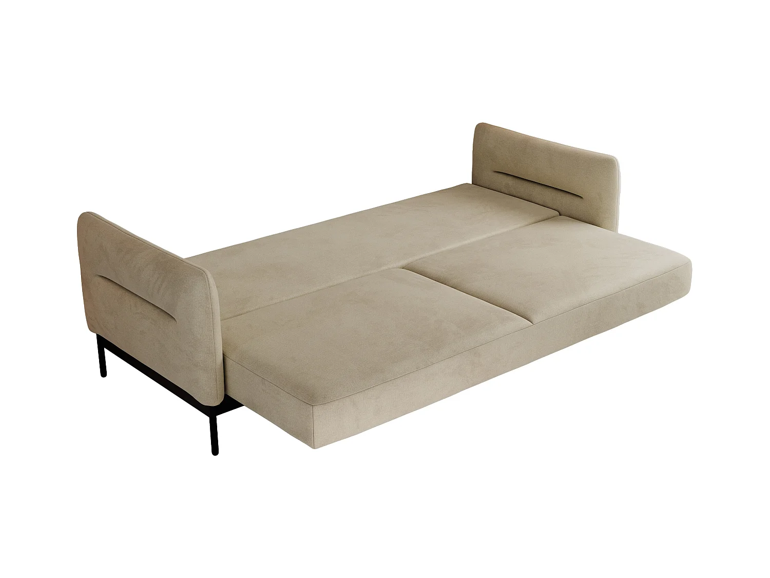 Ecksofa SALENTO - mit Metallbeine, Schlafsofa, mobilen Fußhocker, lose Kissen - Beige Velvet