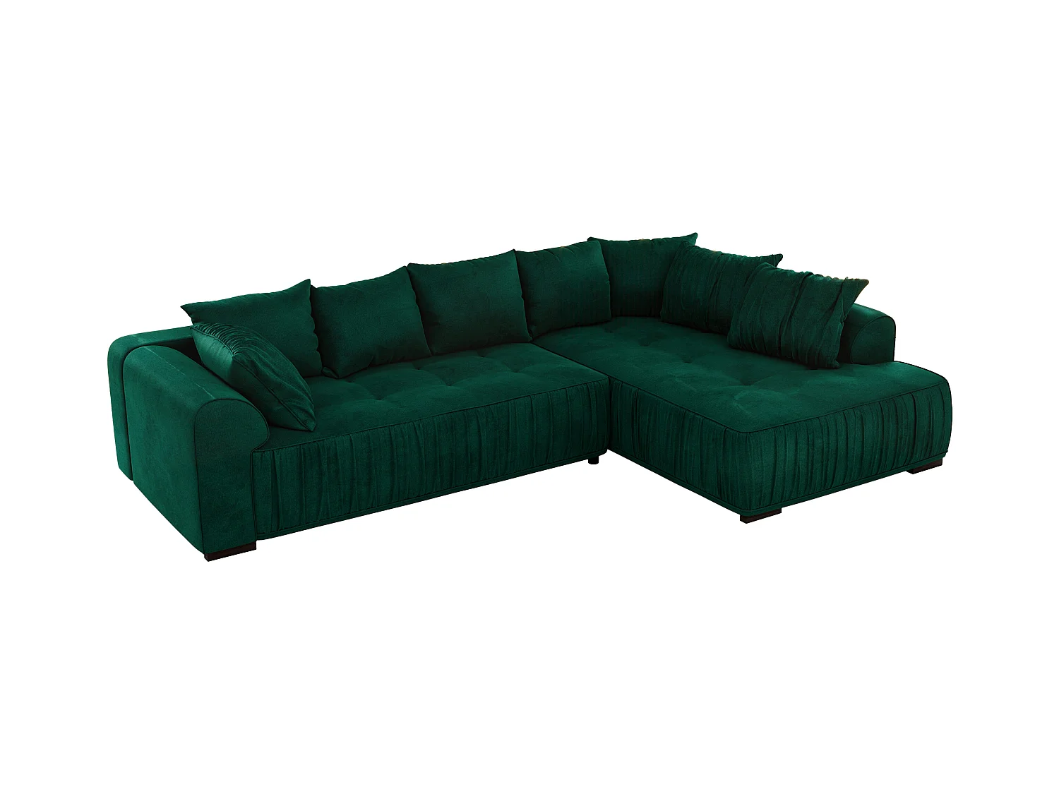 Ecksofa ORTA - Schlaffunktion und Bettkasten, lose Kissen, gesteppter Sitz, L-förmige Ecke - Dunkelgrün Velvet - Ecke Rechts