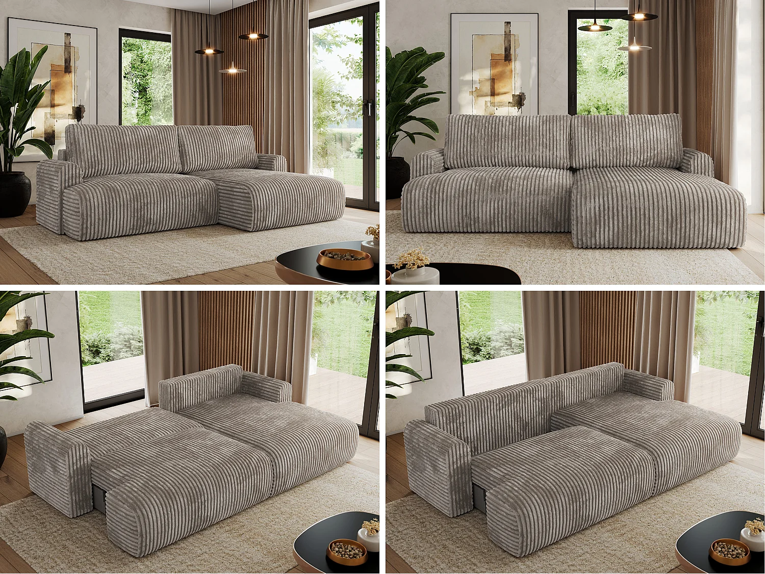 Ecksofa TONO - mit Schlaffunktion und Bettkasten, L-form Ecke, Armlehnen - Hellbraun Cord - Ecke Rechts