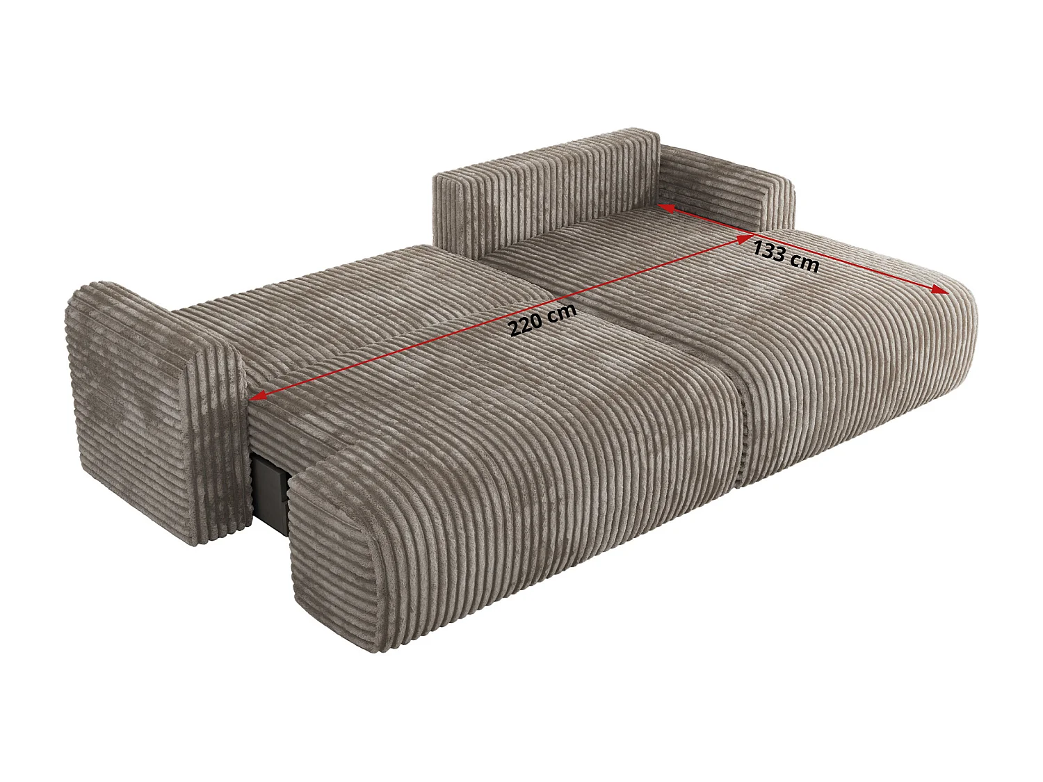 Ecksofa TONO - mit Schlaffunktion und Bettkasten, L-form Ecke, Armlehnen - Hellbraun Cord - Ecke Rechts