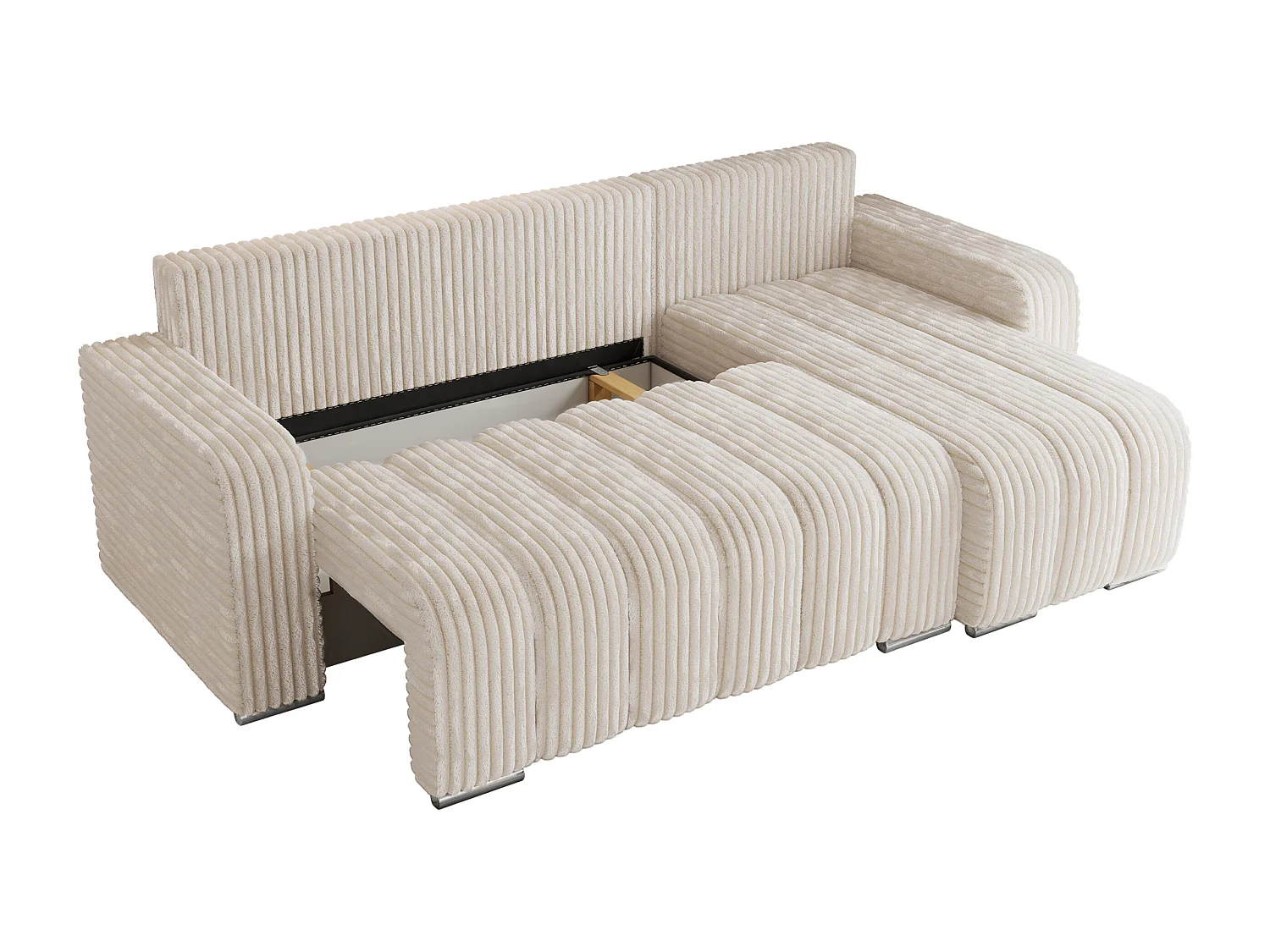 Ecksofa KIRASSO - universelles mit Schlaffunktion und Bettkasten, lose Kissen, Armlehnen - Beige Cord