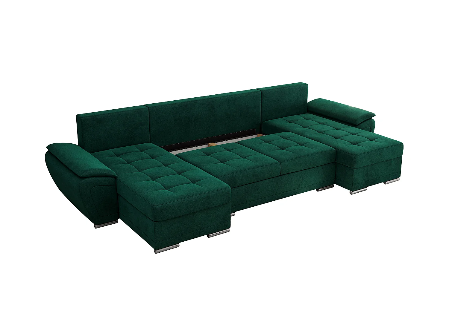 Ecksofa UMBRIA U - XXL Wohnlandschaft, mit Schlaffunktion und Bettkasten, genähte Ecke - Dunkelgrün Velvet