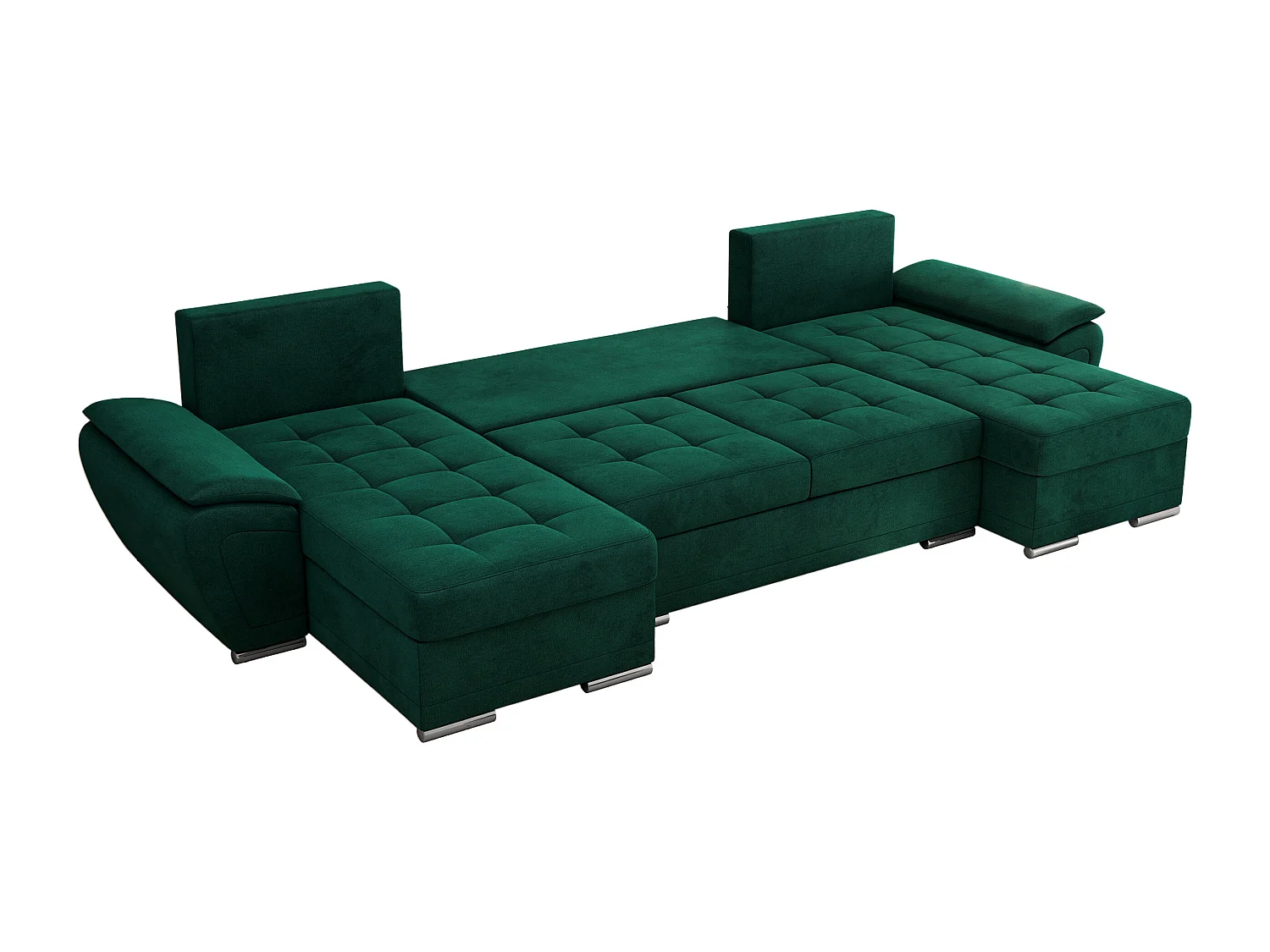 Ecksofa UMBRIA U - XXL Wohnlandschaft, mit Schlaffunktion und Bettkasten, genähte Ecke - Dunkelgrün Velvet