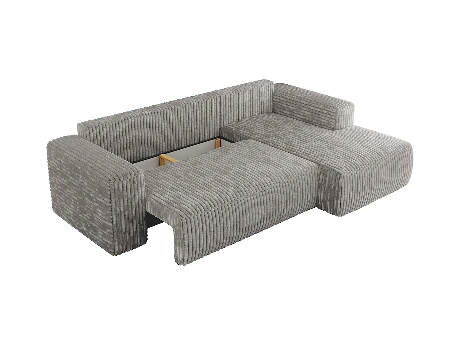Ecksofa TRENTINO - mit Schlaffunktion und Bettkasten, L-form Couch, lose Kissen und Armlehnen - Hellgrau Cord - Ecke Rechts