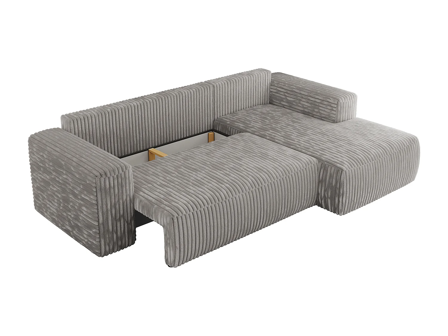 Ecksofa TRENTINO - mit Schlaffunktion und Bettkasten, L-form Couch, lose Kissen und Armlehnen - Hellgrau Cord - Ecke Rechts