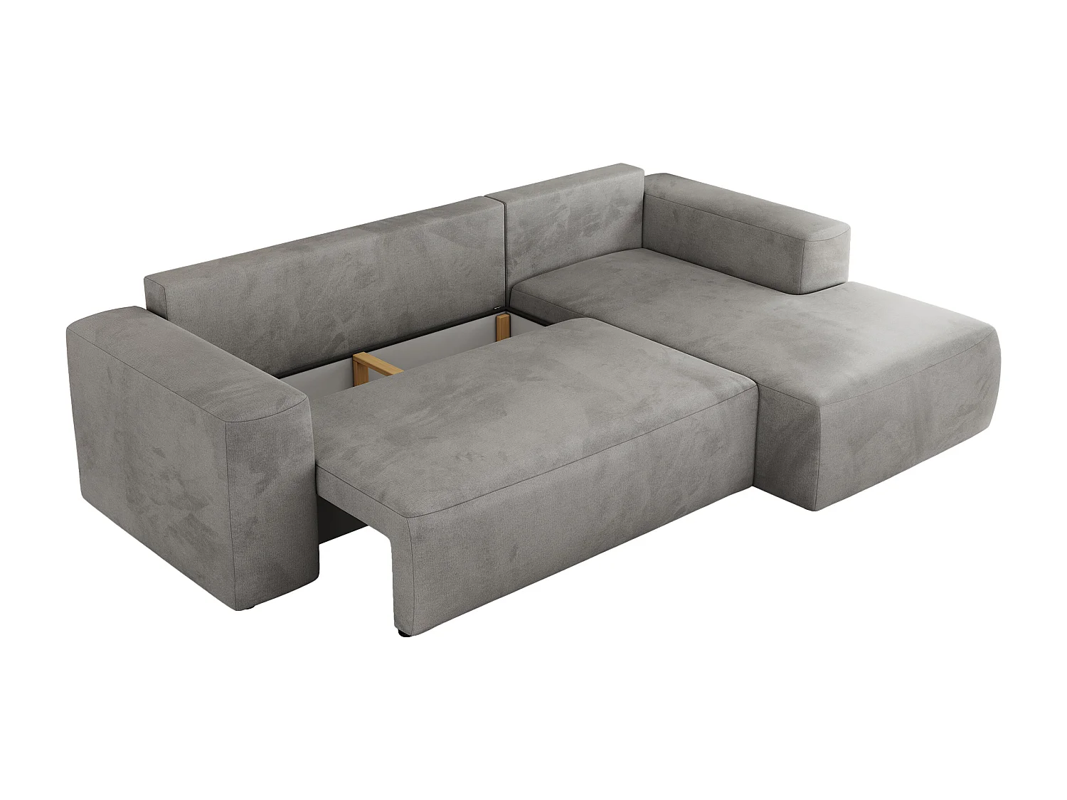 Ecksofa TRENTINO - mit Schlaffunktion und Bettkasten, L-form Couch, lose Kissen und Armlehnen - Hellgrau Velvet - Ecke Rechts