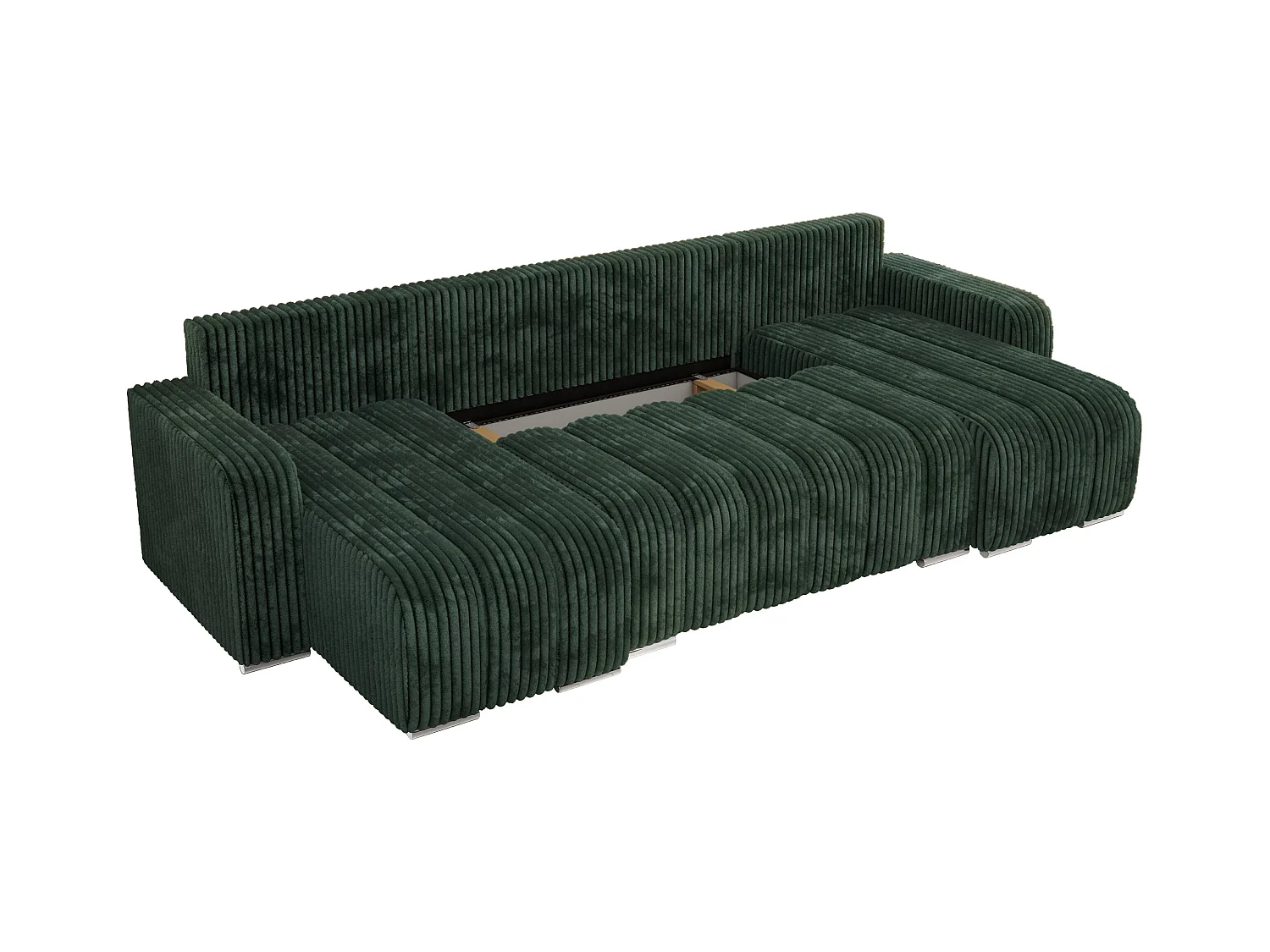 Ecksofa KIRASSO U - Wohnlandschaft, Schlaffunktion und Bettkasten, Couch U-form, lose Kissen - Grün Cord
