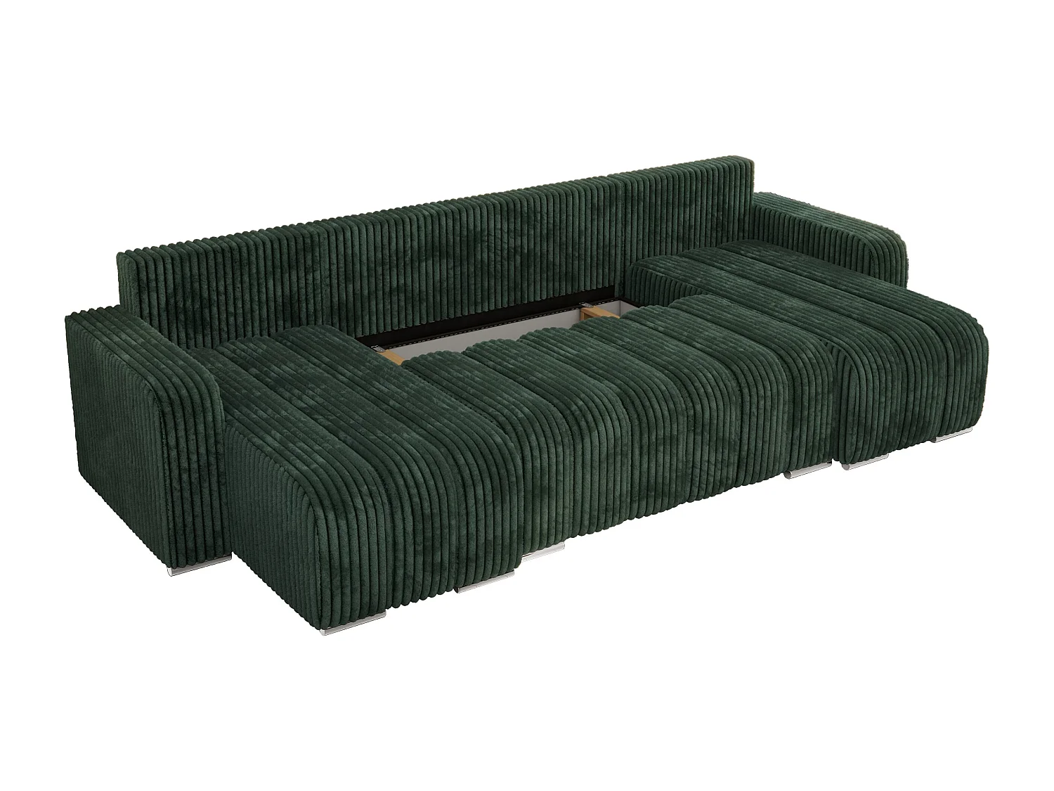 Ecksofa KIRASSO U - Wohnlandschaft, Schlaffunktion und Bettkasten, Couch U-form, lose Kissen - Grün Cord