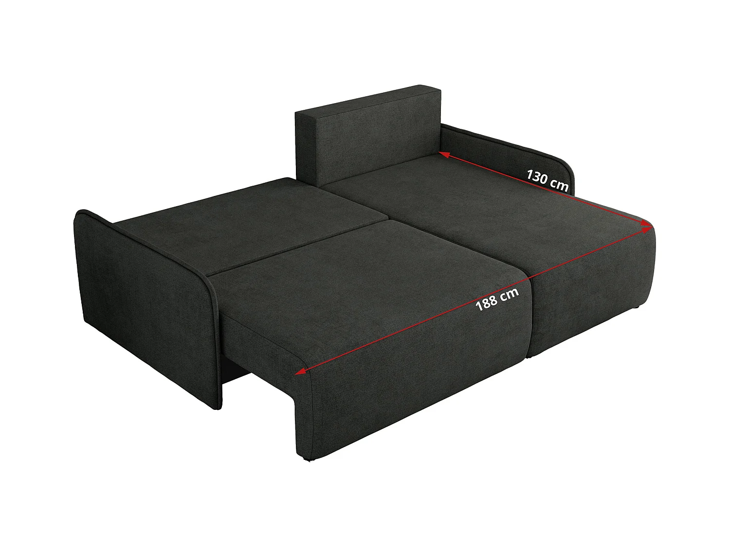Ecksofa ARPA - L-form Schlaffsofa, Bettkasten und lose Kissen, Armlehnen - Dunkelgrau Struktur - Ecke Links